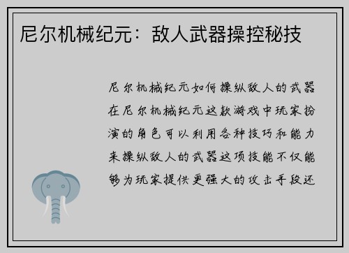 尼尔机械纪元：敌人武器操控秘技